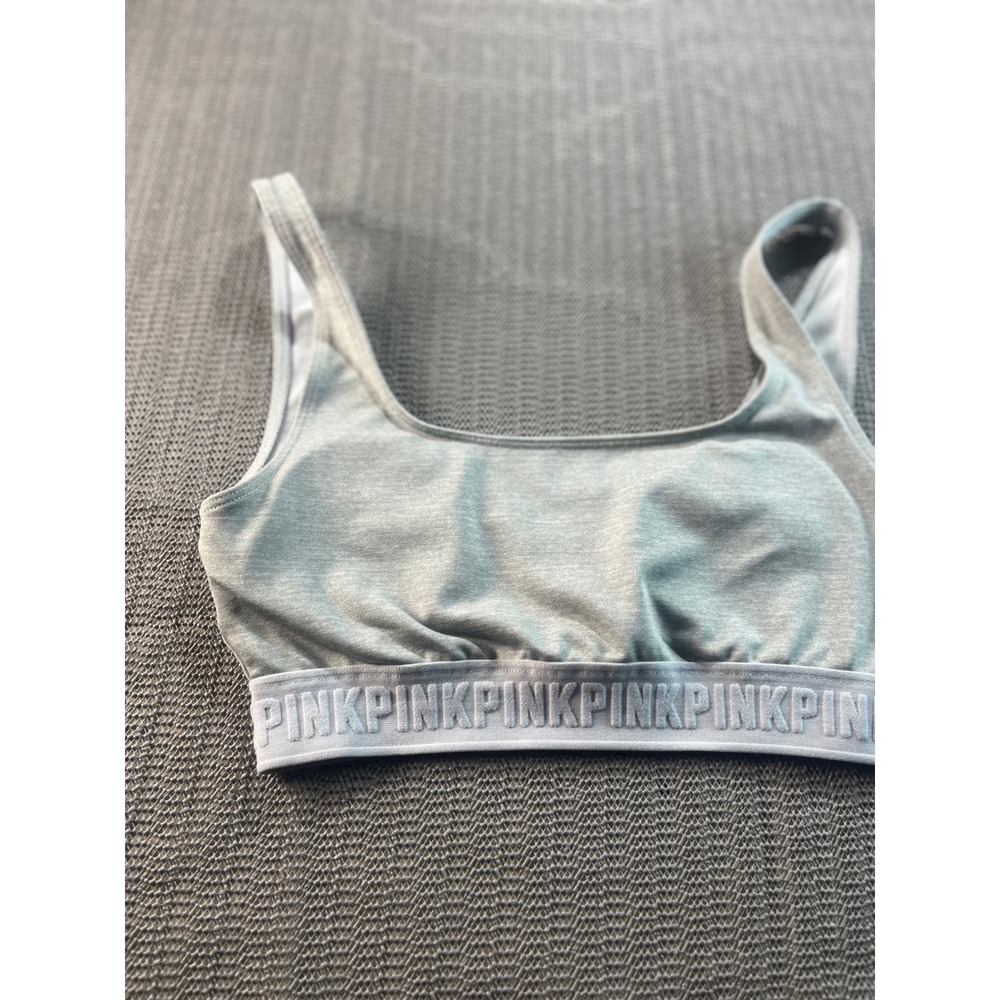 Victoria's Secret PINK Ultimate Lightly Lined Sports Bra Gray Logo Band Small